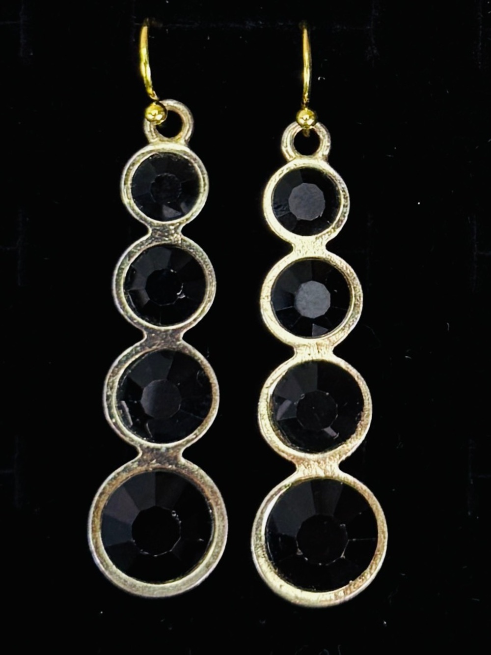 Vintage aged, goldtone, black weighted pierced earrings